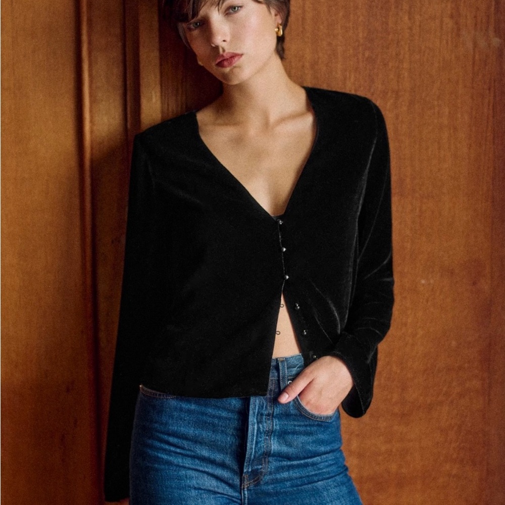 Sezane, Albina Blouse, Black Velvet / Size US 4 / FR 36